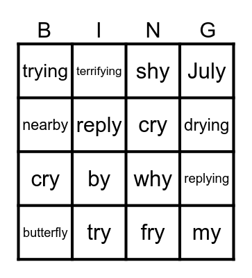 words with igh sound spelt y Bingo Card