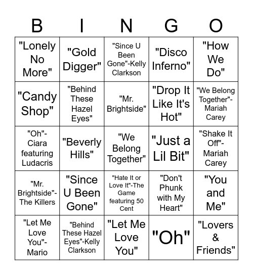 2000's Classics Bingo Card