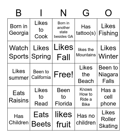Something In Common Bingo Card