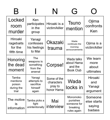 Tetro Danganronpa Pink CH5 Bingo Card