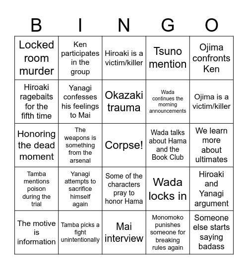 Tetro Danganronpa Pink CH5 Bingo Card