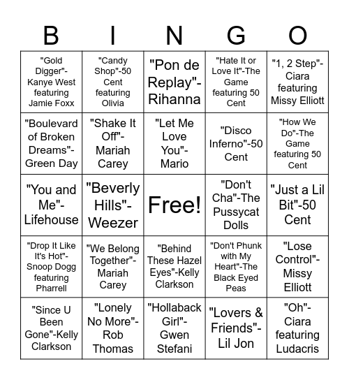 2005 Classics Bingo Card