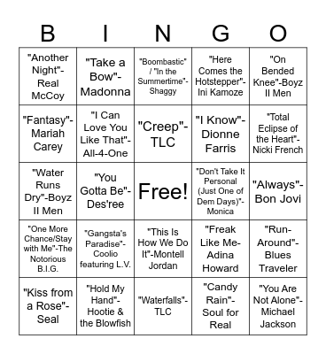 1995 Classics Bingo Card
