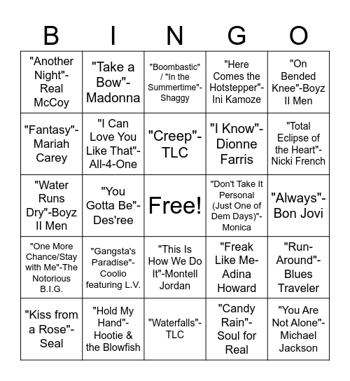 1995 Classics Bingo Card