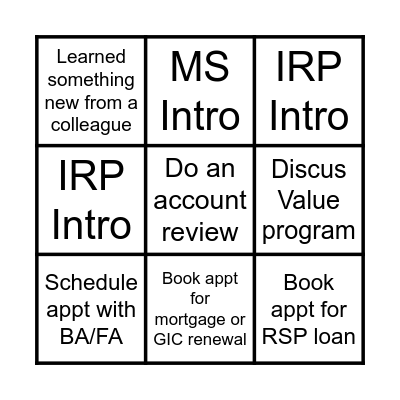 Investment Season Bingo Card