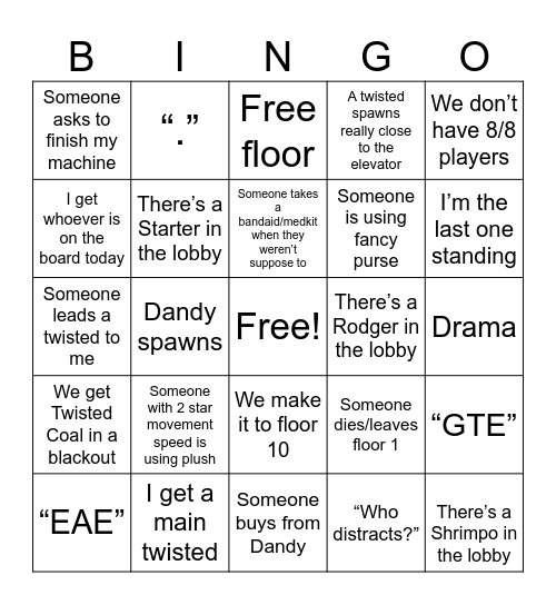 DANDY’S WORLD BINGO Card