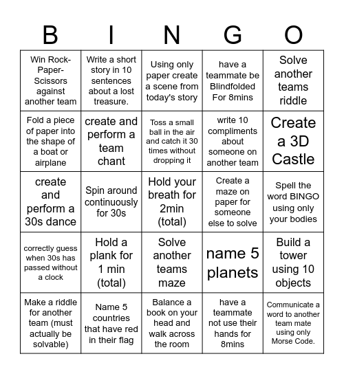 TT Bingo Challenge Bingo Card