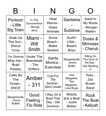 Beach Day Bingo Card