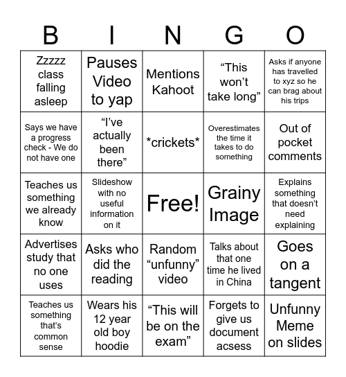 Untitled Bingo Card