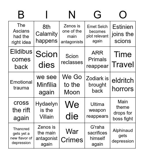 FFXIV Endwalker Bingo Card