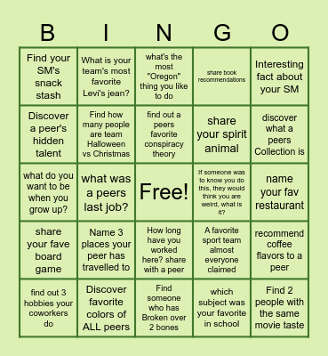 TELL A PEER Bingo Card