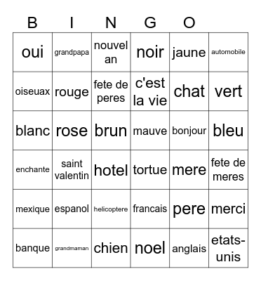 French Bingo Card