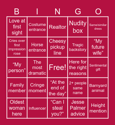 Grant Bachelor 2025 Bingo Card