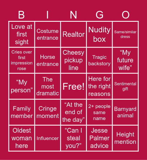Grant Bachelor 2025 Bingo Card