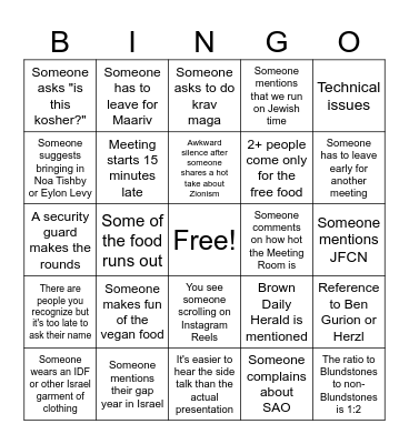 BSI General Body Meeting Bingo Card