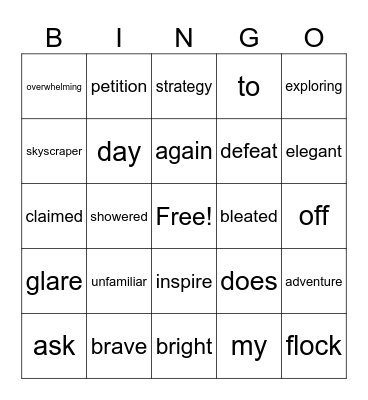 Vocabulary Bingo Card