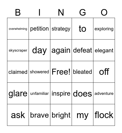Vocabulary Bingo Card
