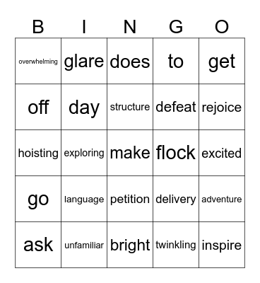 Vocabulary Bingo Card