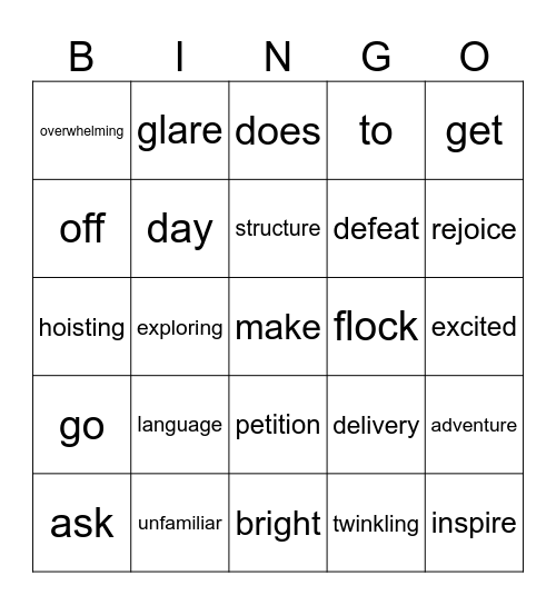 Vocabulary Bingo Card