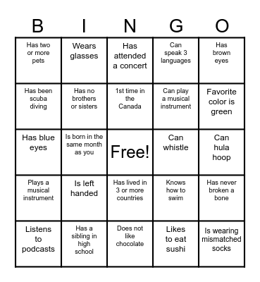 International Student Orientation Bingo Card