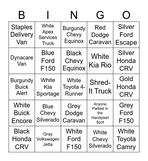 Car Bingo 2.0 Bingo Card
