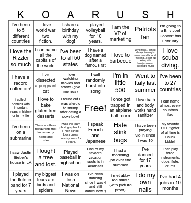 KOA BINGO Card