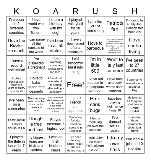 KOA BINGO Card