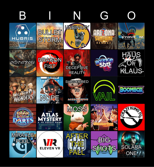 MISSCHIEFVR BINGO Card