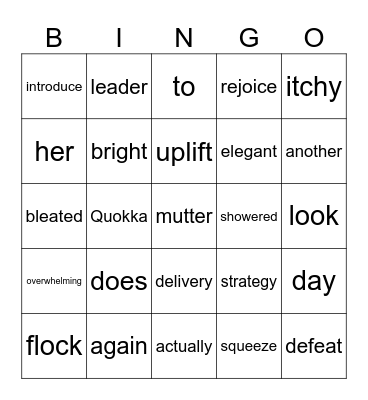 Vocabulary Bingo Card