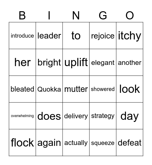 Vocabulary Bingo Card