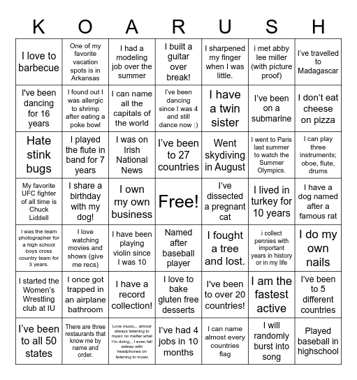 KOA BINGO Card