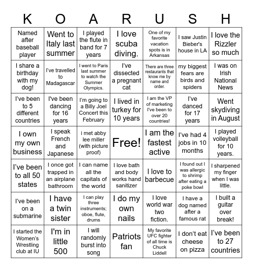 KOA BINGO Card