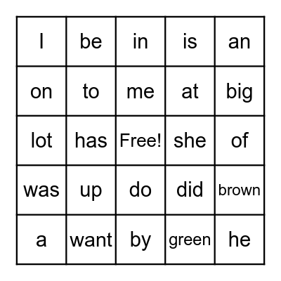 Week 20 Sight Words Bingo Card
