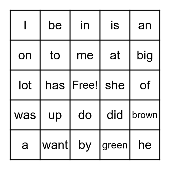 Week 20 Sight Words Bingo Card