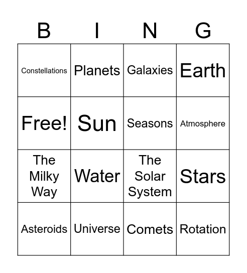 Earth Bingo Card