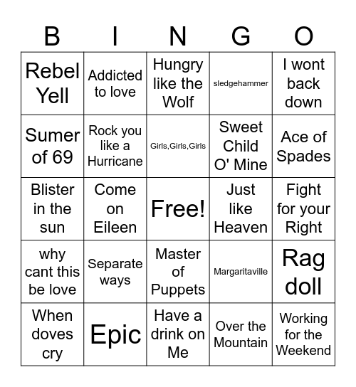 80s Bingo too Bingo Card