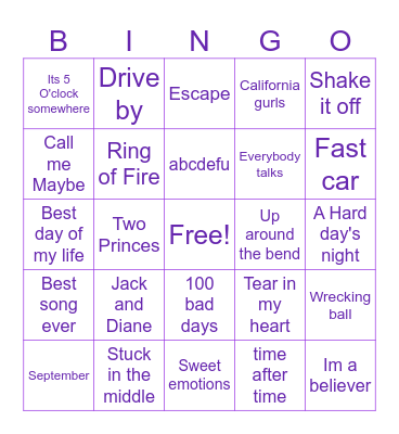 Music Bingo 3 Bingo Card