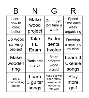 Resolutions/Goals Bingo Card