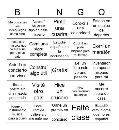Para romper el hielo Bingo Card