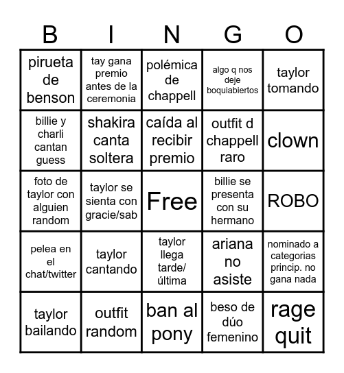 GRAMMYS 2025 Bingo Card