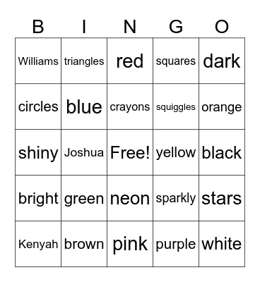 Colors Bingo Card