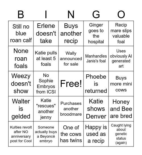 KVS Snark Bingo Card