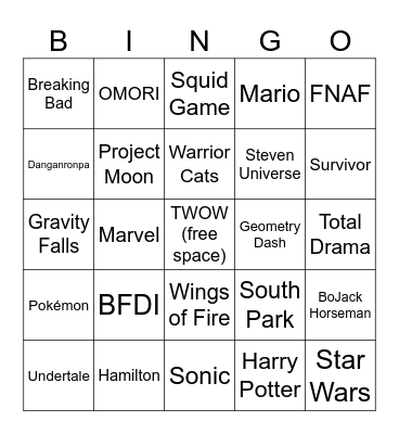 Fandom Bingo Card