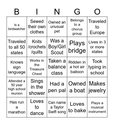 Meet Your Evergreen Neighbors Bingo Card