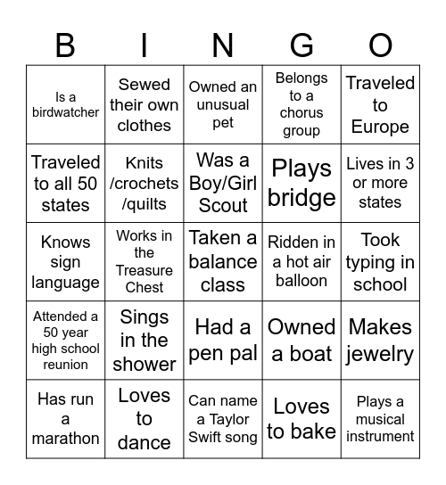 Meet Your Evergreen Neighbors Bingo Card