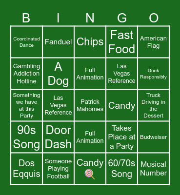 Super Bowl Commercial Bingo Card
