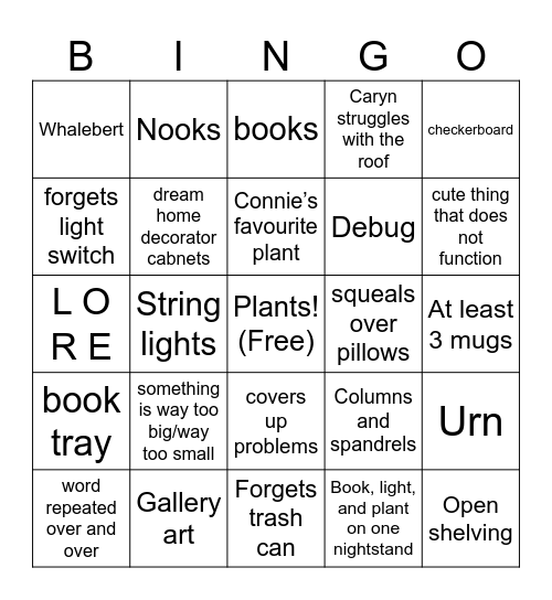 Caryn and Connie Bingo Card