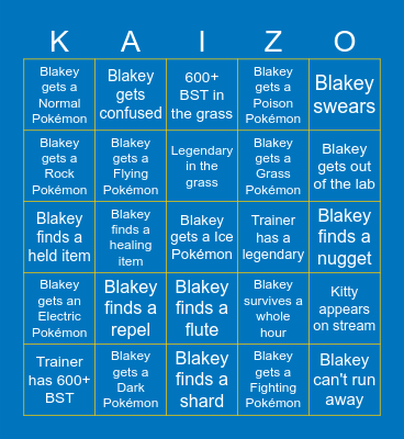 Pokemon Kaizo IronMON BINGO Card