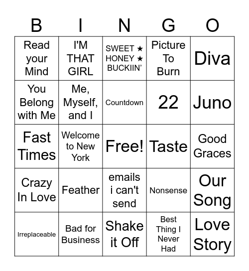 BTS (Beyoncé Taylor Sabrina) Bingo Card