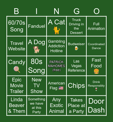 🏈Super Bowl Commercial🏈 Bingo Card